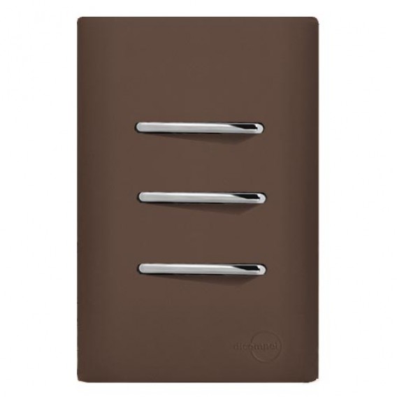 Conjunto Interruptor Triplo Simples  - Novara Especiais Marrom Fosco Conjunto Interruptor Triplo Simples  - Novara Especiais Marrom Fosco